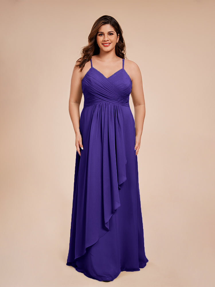 Isla Plus Size V-neck Ruched Chiffon Bridesmaid Dresses with Slit