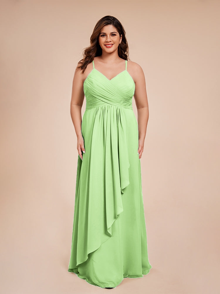 Isla Plus Size V-neck Ruched Chiffon Bridesmaid Dresses with Slit