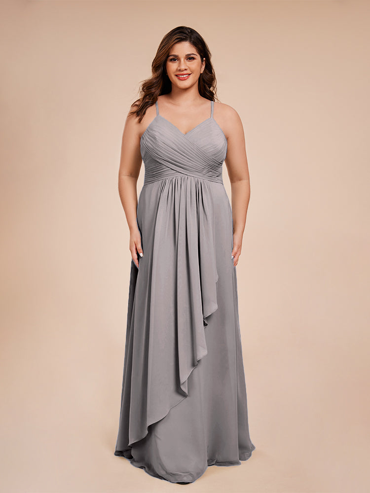 Isla Plus Size V-neck Ruched Chiffon Bridesmaid Dresses with Slit