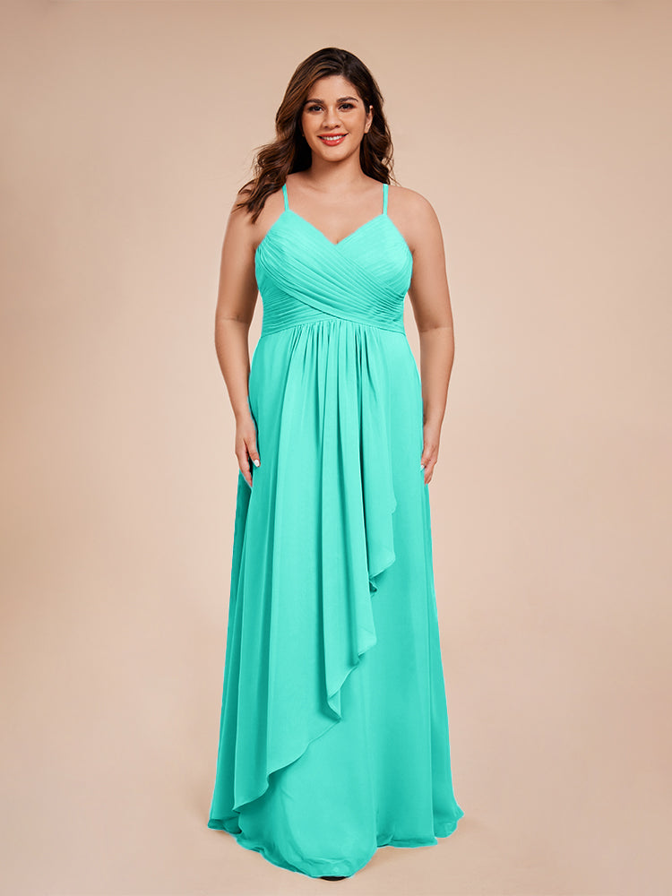 Isla Plus Size V-neck Ruched Chiffon Bridesmaid Dresses with Slit