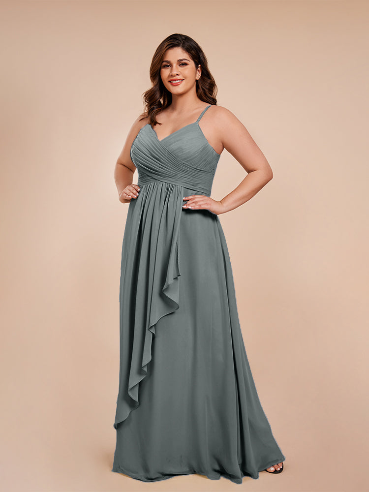 Isla Plus Size V-neck Ruched Chiffon Bridesmaid Dresses with Slit