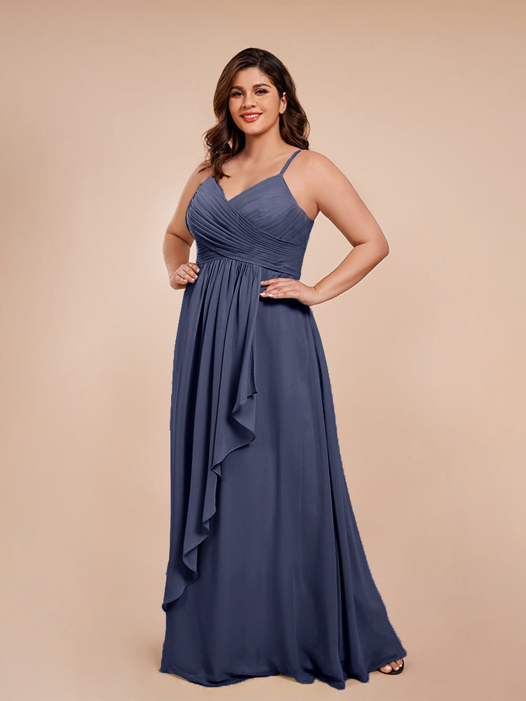 Isla Plus Size V-neck Ruched Chiffon Bridesmaid Dresses with Slit