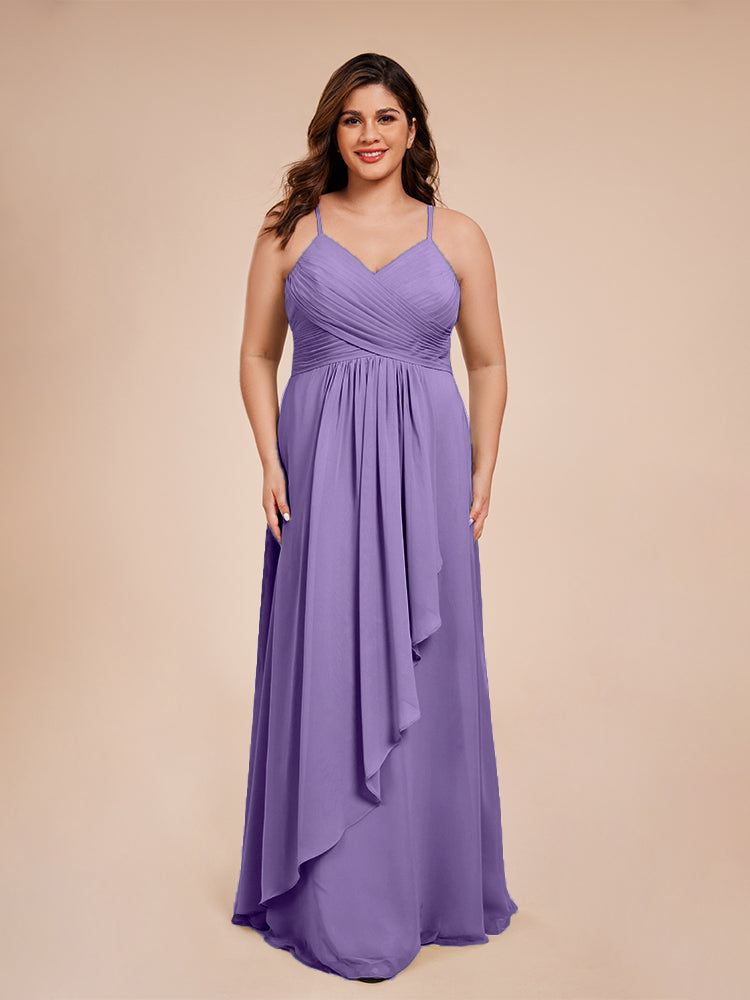 Isla Plus Size V-neck Ruched Chiffon Bridesmaid Dresses with Slit