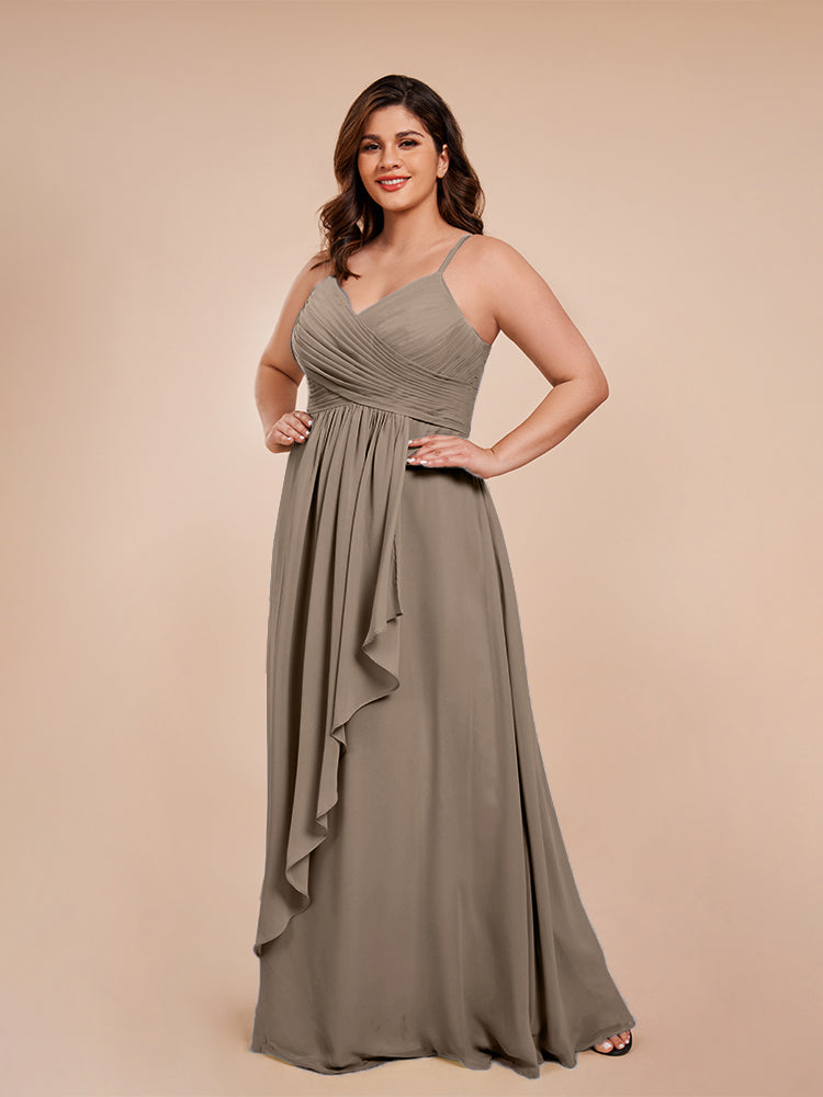 Isla Plus Size V-neck Ruched Chiffon Bridesmaid Dresses with Slit