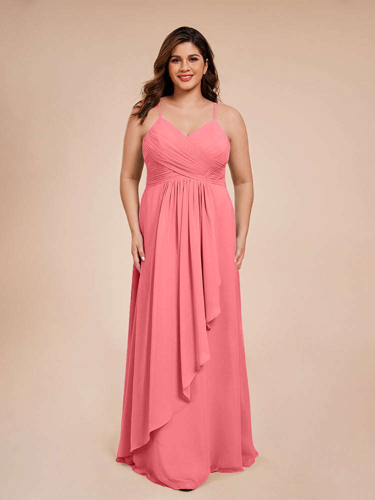 Isla Plus Size V-neck Ruched Chiffon Bridesmaid Dresses with Slit