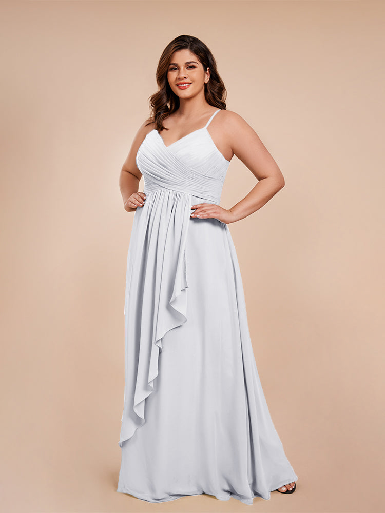 Isla Plus Size V-neck Ruched Chiffon Bridesmaid Dresses with Slit