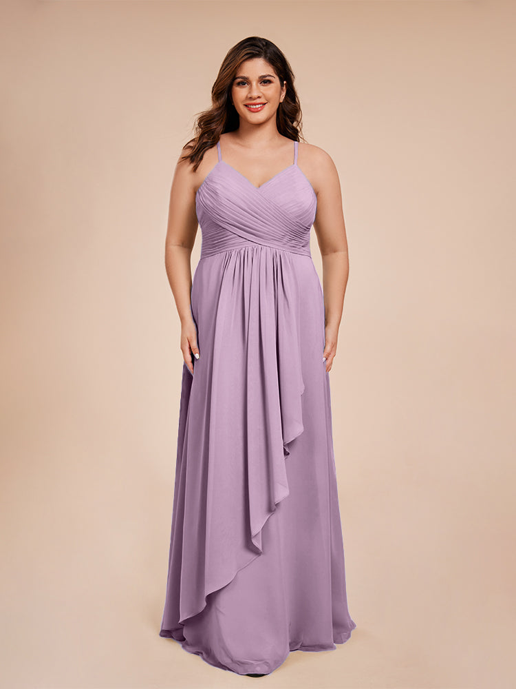 Isla Plus Size V-neck Ruched Chiffon Bridesmaid Dresses with Slit