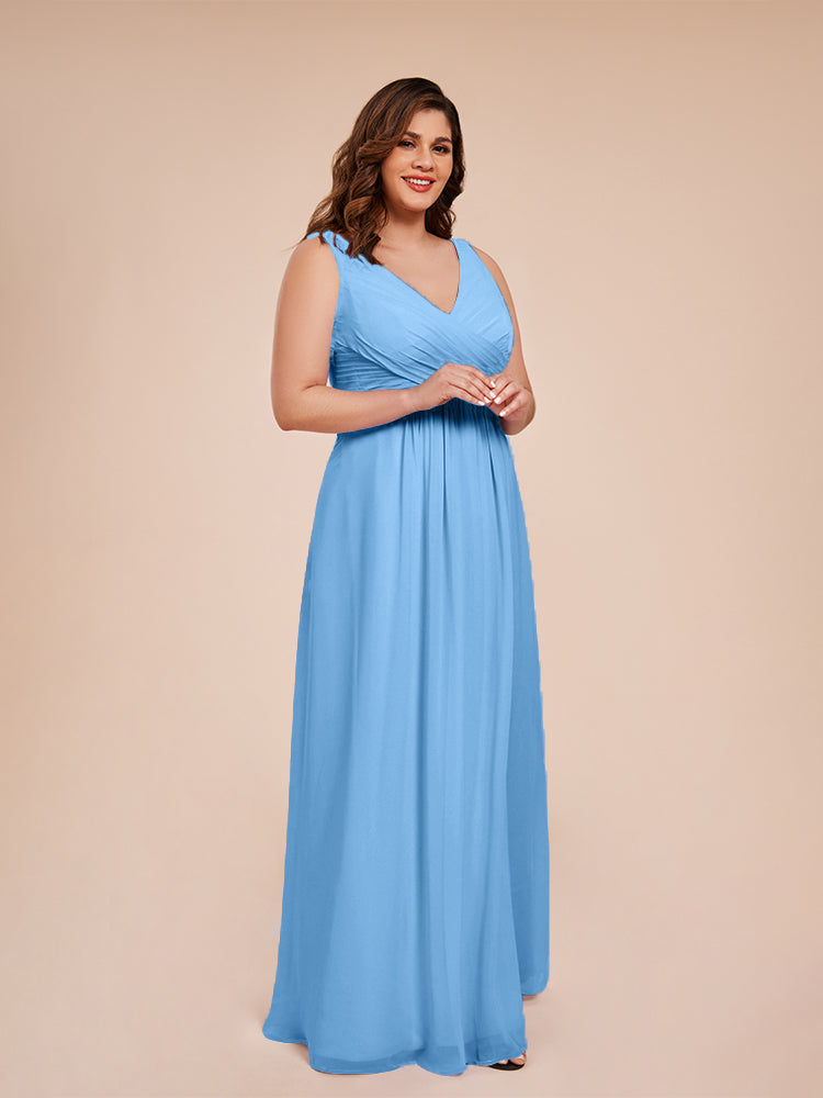 Jurnee Floor Length V-neck Ruched Chiffon Plus Size Bridesmaid Dress