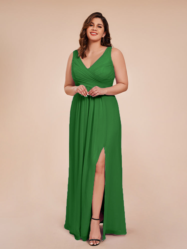 Jurnee Floor Length V-neck Ruched Chiffon Plus Size Bridesmaid Dress