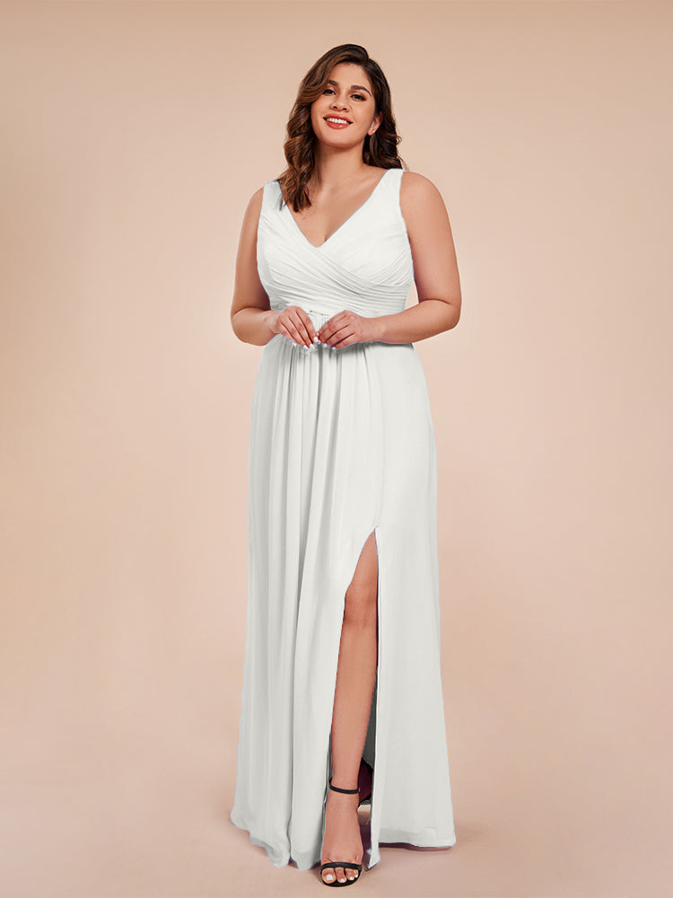 Jurnee Floor Length V-neck Ruched Chiffon Plus Size Bridesmaid Dress