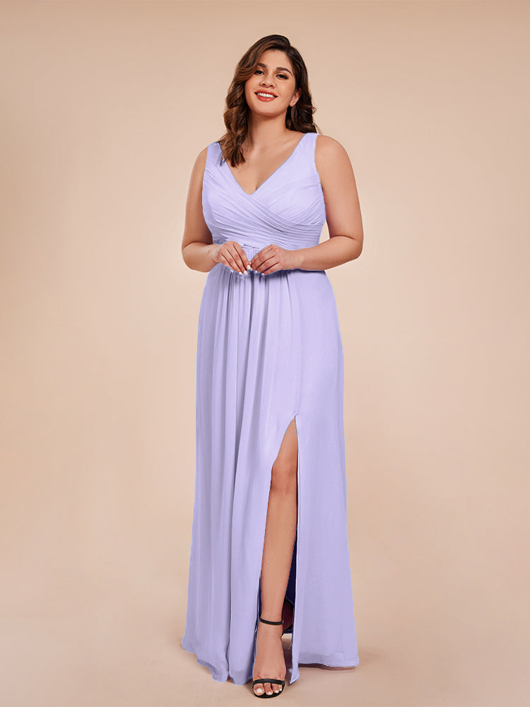 Jurnee Floor Length V-neck Ruched Chiffon Plus Size Bridesmaid Dress