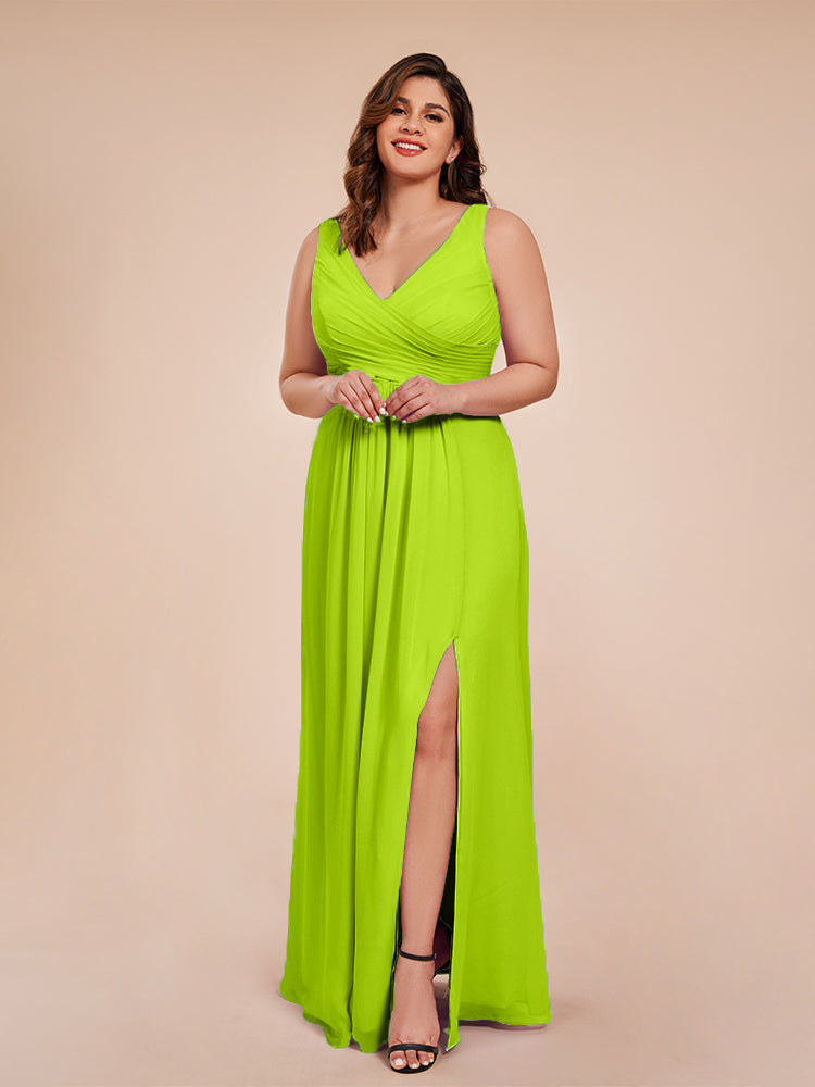 Jurnee Floor Length V-neck Ruched Chiffon Plus Size Bridesmaid Dress