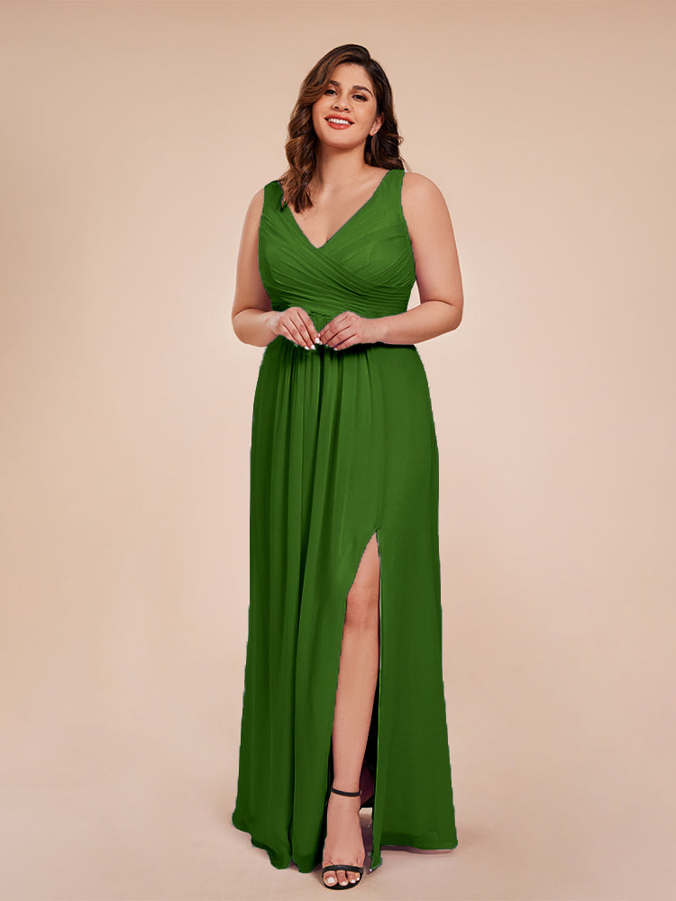 Jurnee Floor Length V-neck Ruched Chiffon Plus Size Bridesmaid Dress