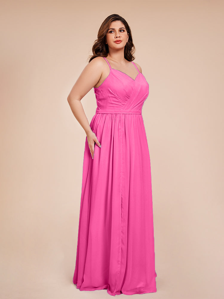 Kimora Spaghetti Straps Chiffon Plus Size Bridesmaid Dresses with Slit