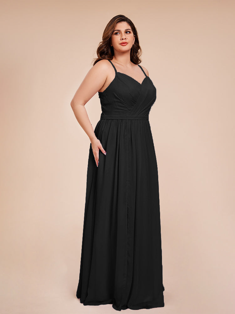 Kimora Spaghetti Straps Chiffon Plus Size Bridesmaid Dresses with Slit