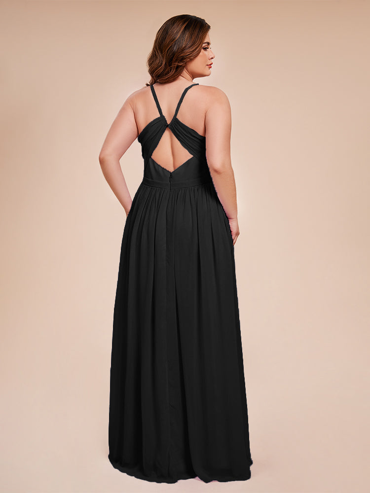 Kimora Spaghetti Straps Chiffon Plus Size Bridesmaid Dresses with Slit