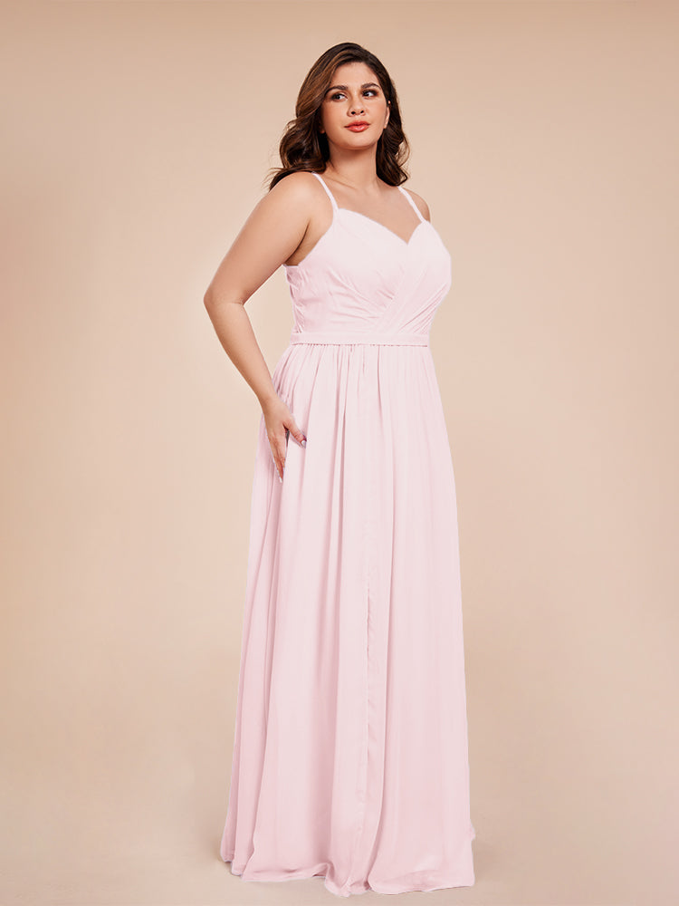 Kimora Spaghetti Straps Chiffon Plus Size Bridesmaid Dresses with Slit