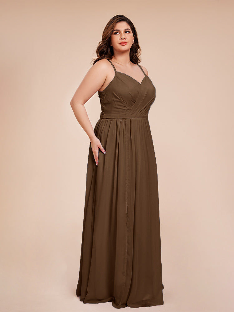 Kimora Spaghetti Straps Chiffon Plus Size Bridesmaid Dresses with Slit