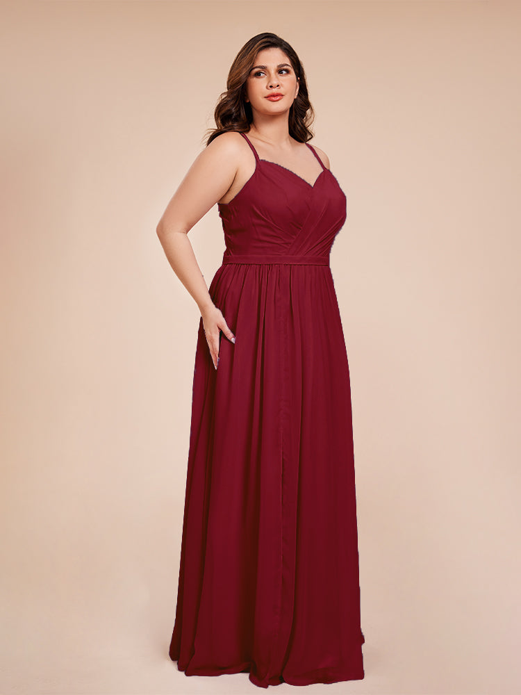 Kimora Spaghetti Straps Chiffon Plus Size Bridesmaid Dresses with Slit