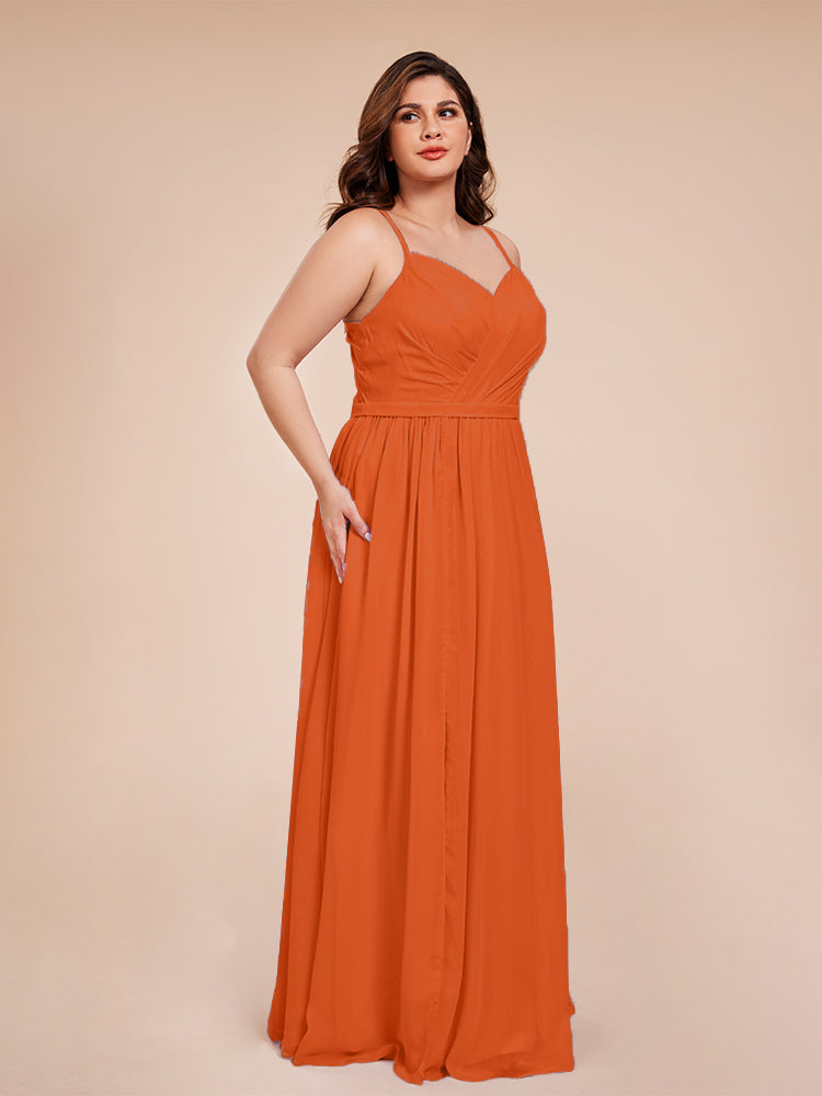 Kimora Spaghetti Straps Chiffon Plus Size Bridesmaid Dresses with Slit