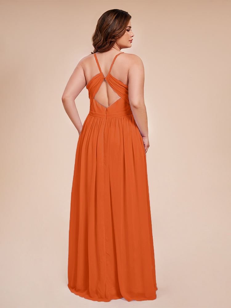 Kimora Spaghetti Straps Chiffon Plus Size Bridesmaid Dresses with Slit