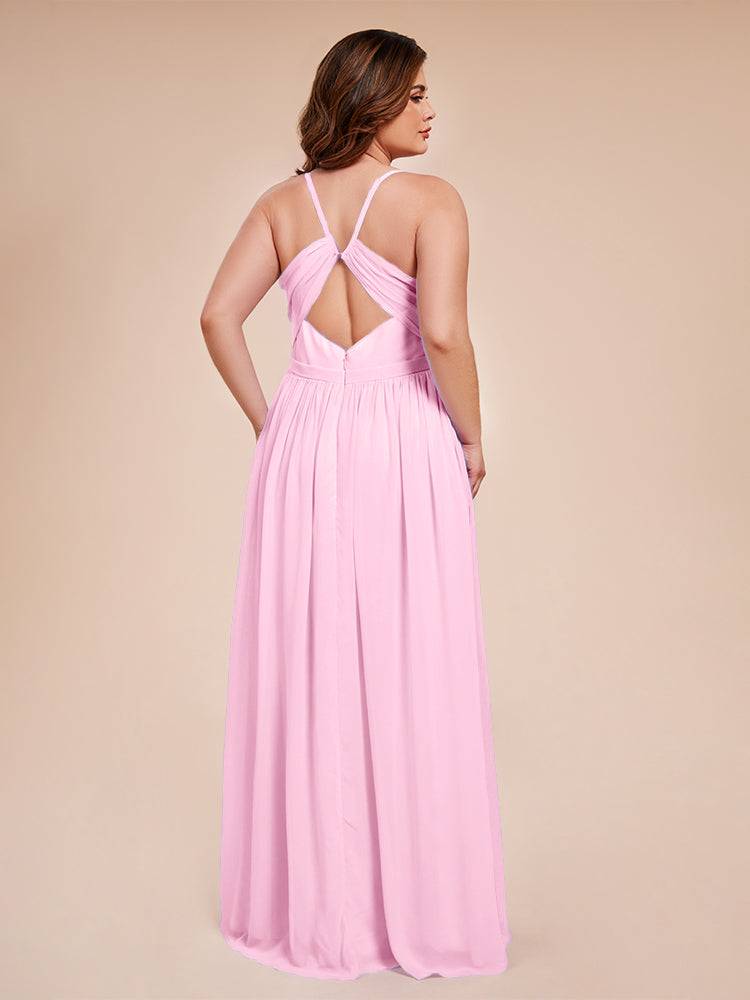 Kimora Spaghetti Straps Chiffon Plus Size Bridesmaid Dresses with Slit