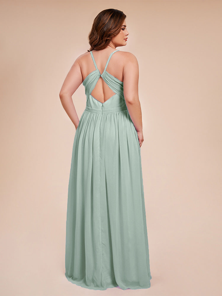 Kimora Spaghetti Straps Chiffon Plus Size Bridesmaid Dresses with Slit