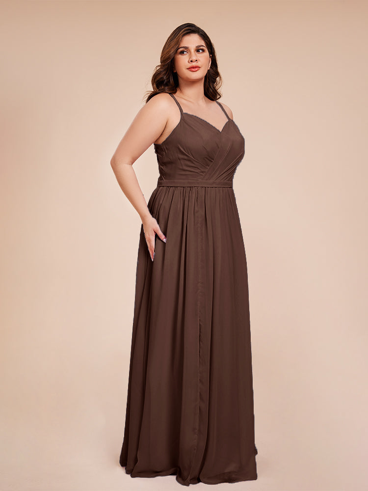 Kimora Spaghetti Straps Chiffon Plus Size Bridesmaid Dresses with Slit