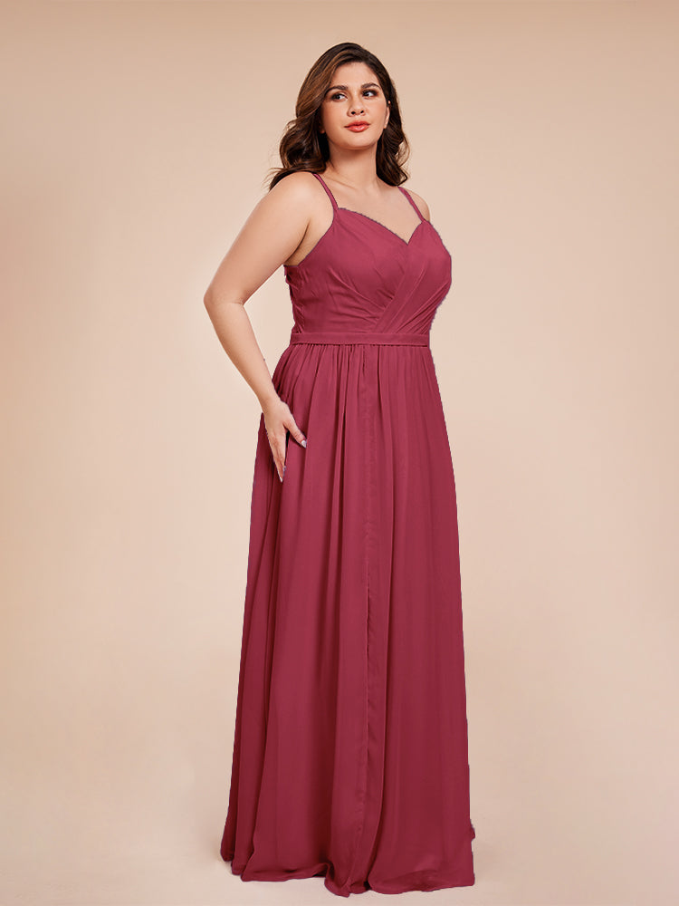 Kimora Spaghetti Straps Chiffon Plus Size Bridesmaid Dresses with Slit