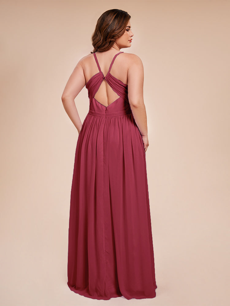 Kimora Spaghetti Straps Chiffon Plus Size Bridesmaid Dresses with Slit