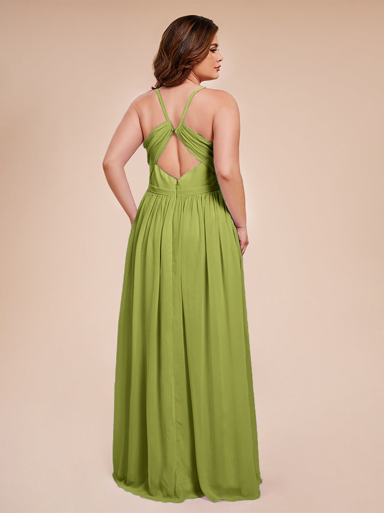 Kimora Spaghetti Straps Chiffon Plus Size Bridesmaid Dresses with Slit