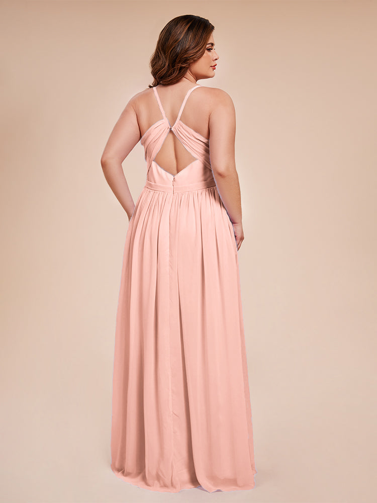 Kimora Spaghetti Straps Chiffon Plus Size Bridesmaid Dresses with Slit