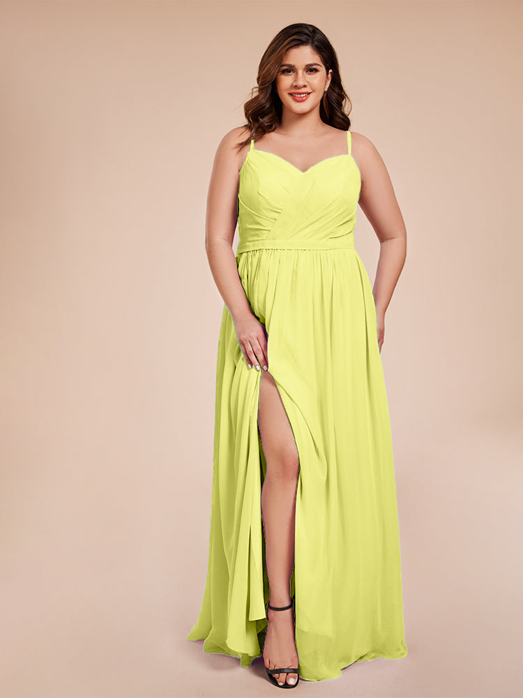 Kimora Spaghetti Straps Chiffon Plus Size Bridesmaid Dresses with Slit