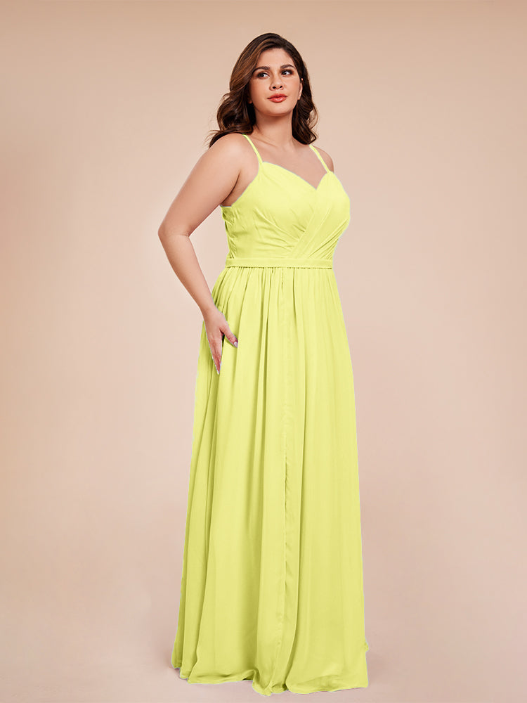 Kimora Spaghetti Straps Chiffon Plus Size Bridesmaid Dresses with Slit