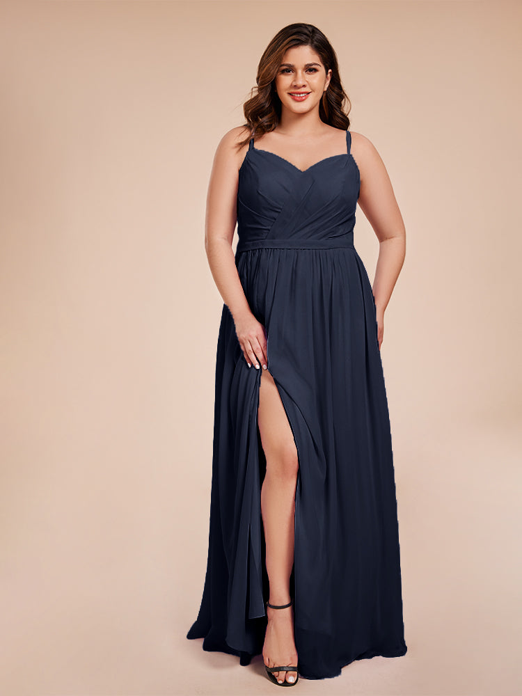 Kimora Spaghetti Straps Chiffon Plus Size Bridesmaid Dresses with Slit