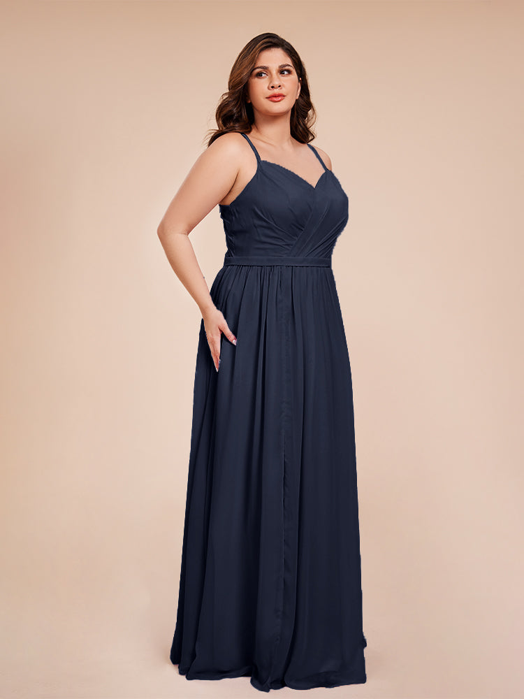 Kimora Spaghetti Straps Chiffon Plus Size Bridesmaid Dresses with Slit