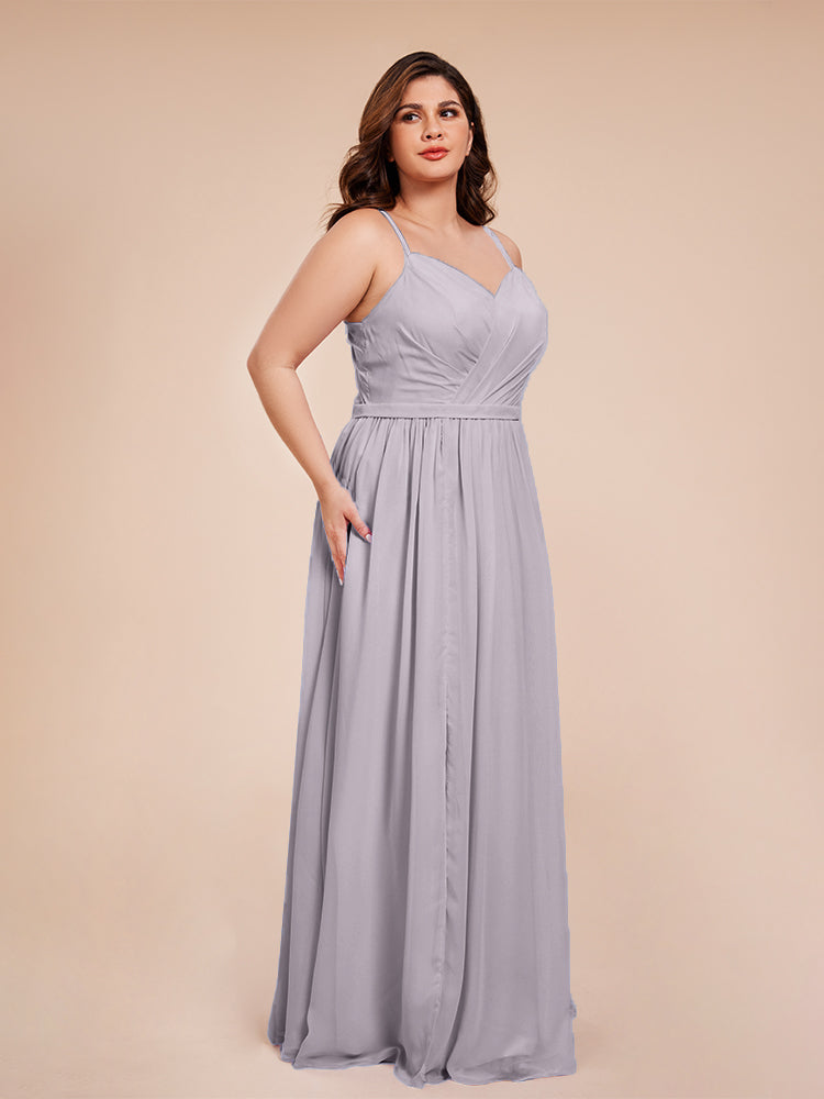 Kimora Spaghetti Straps Chiffon Plus Size Bridesmaid Dresses with Slit