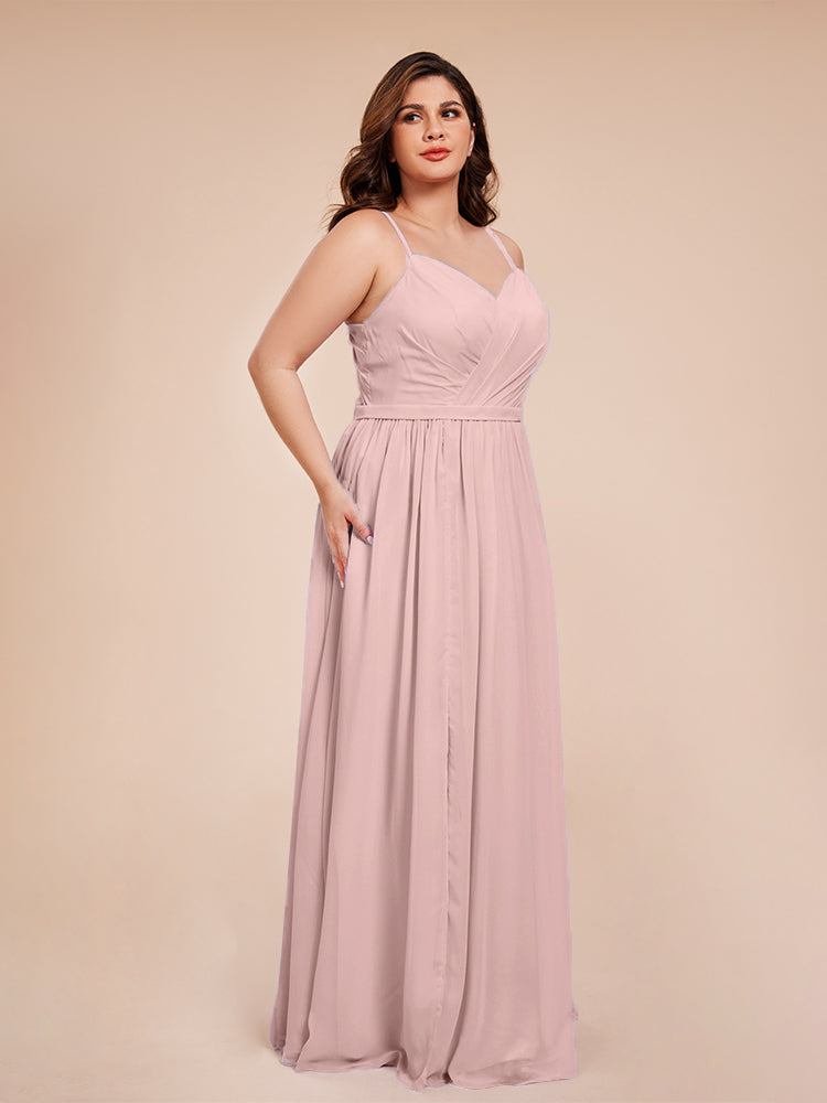 Kimora Spaghetti Straps Chiffon Plus Size Bridesmaid Dresses with Slit