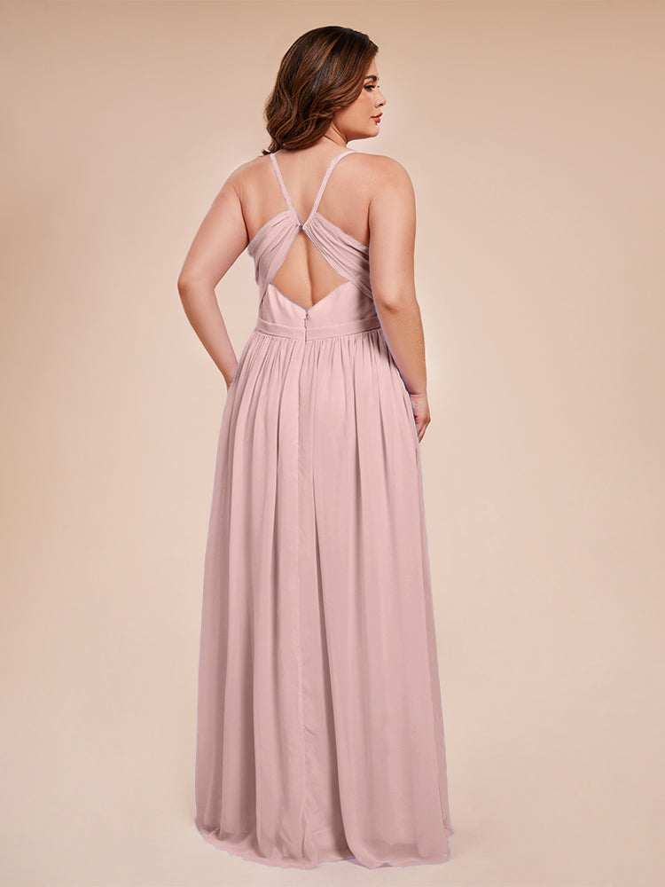 Kimora Spaghetti Straps Chiffon Plus Size Bridesmaid Dresses with Slit