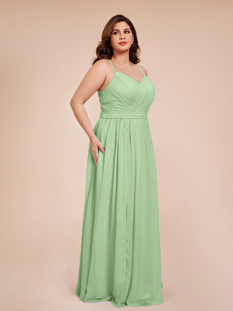 Kimora Spaghetti Straps Chiffon Plus Size Bridesmaid Dresses with Slit