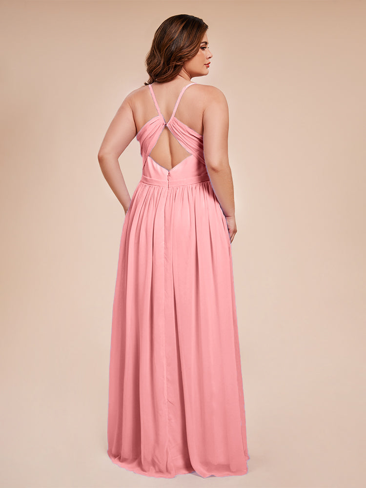 Kimora Spaghetti Straps Chiffon Plus Size Bridesmaid Dresses with Slit