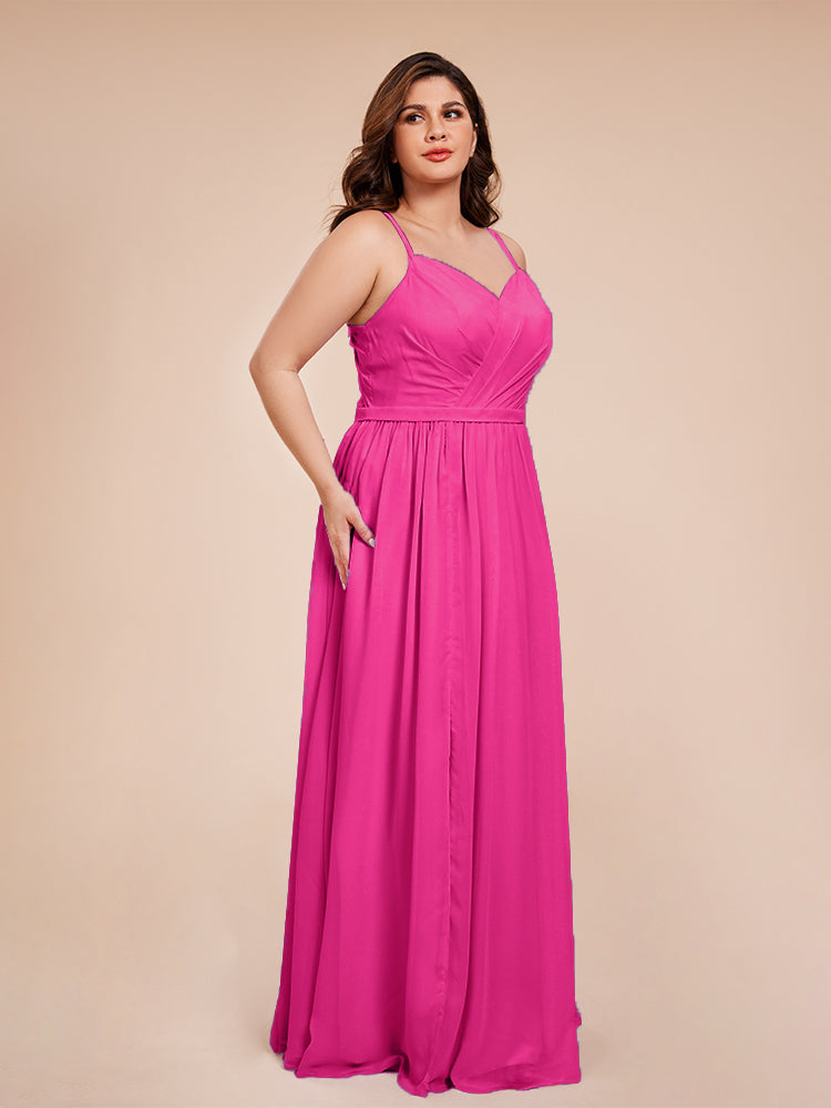 Kimora Spaghetti Straps Chiffon Plus Size Bridesmaid Dresses with Slit