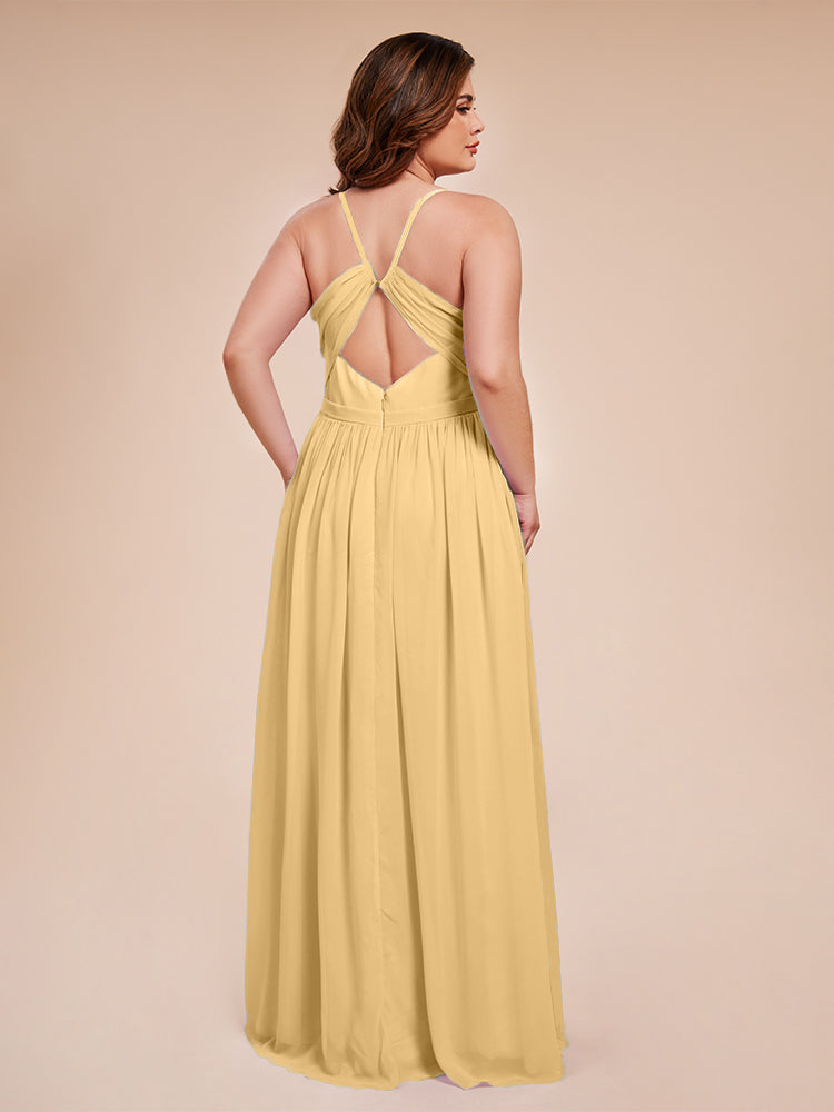 Kimora Spaghetti Straps Chiffon Plus Size Bridesmaid Dresses with Slit