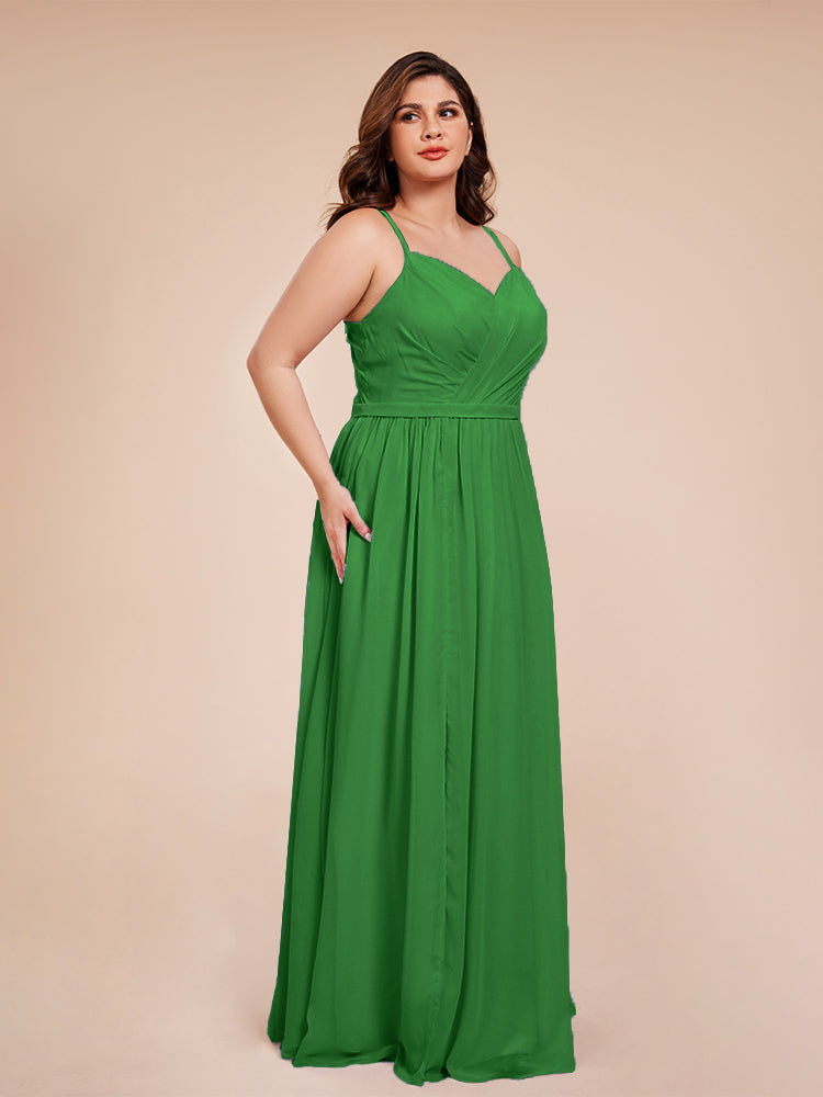 Kimora Spaghetti Straps Chiffon Plus Size Bridesmaid Dresses with Slit