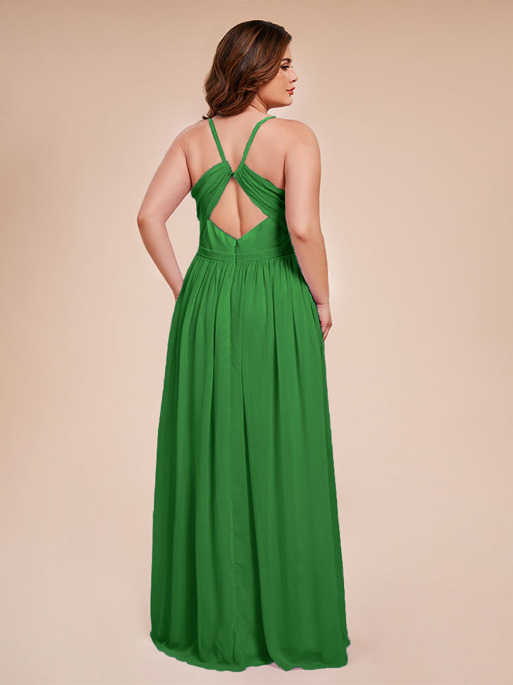 Kimora Spaghetti Straps Chiffon Plus Size Bridesmaid Dresses with Slit