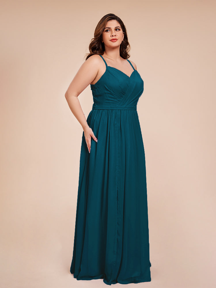 Kimora Spaghetti Straps Chiffon Plus Size Bridesmaid Dresses with Slit