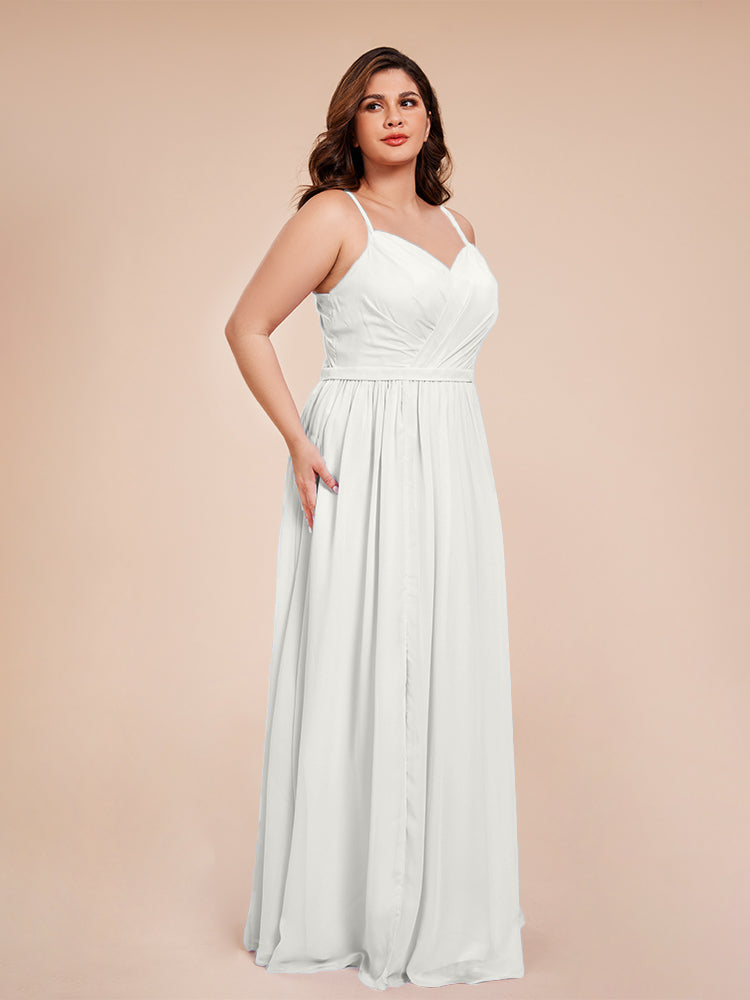 Kimora Spaghetti Straps Chiffon Plus Size Bridesmaid Dresses with Slit