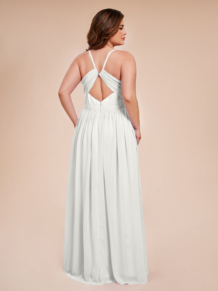 Kimora Spaghetti Straps Chiffon Plus Size Bridesmaid Dresses with Slit