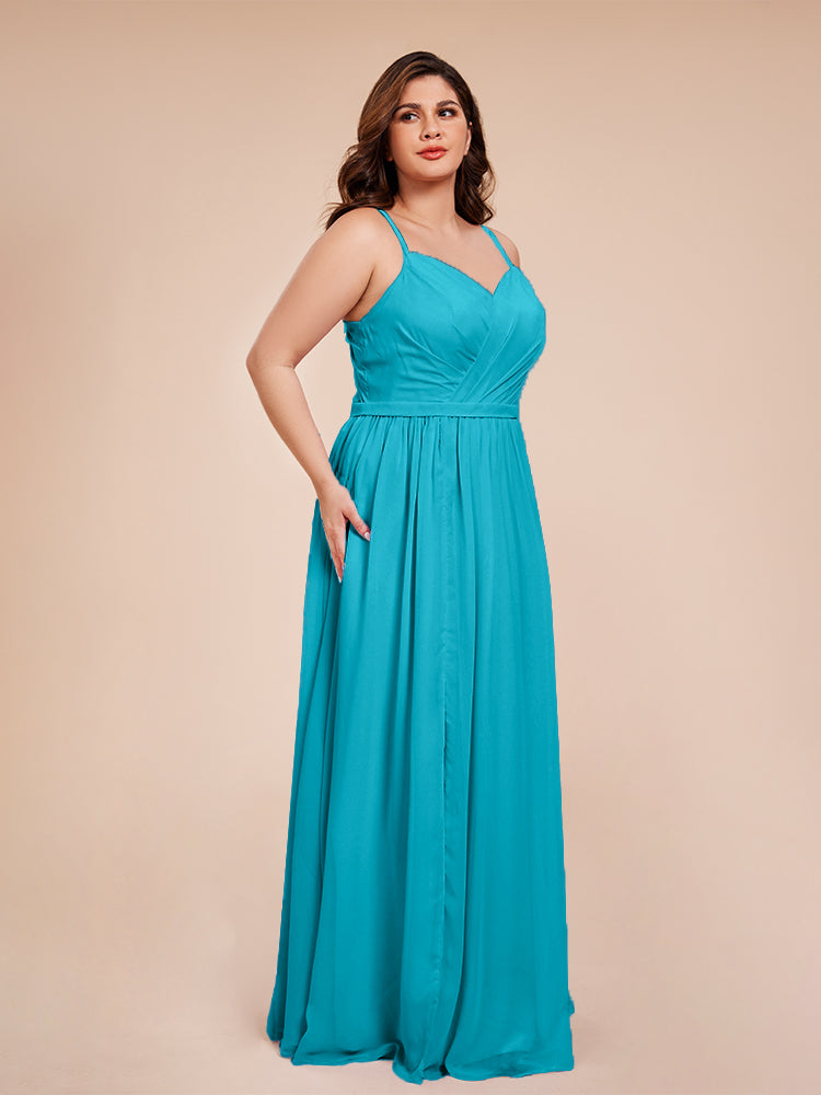 Kimora Spaghetti Straps Chiffon Plus Size Bridesmaid Dresses with Slit