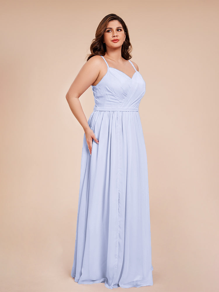 Kimora Spaghetti Straps Chiffon Plus Size Bridesmaid Dresses with Slit